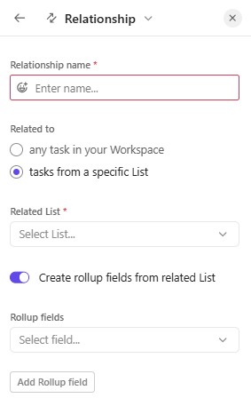 ClickUp Roll-Up Fields