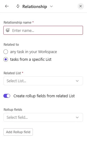 ClickUp Roll-Up Fields